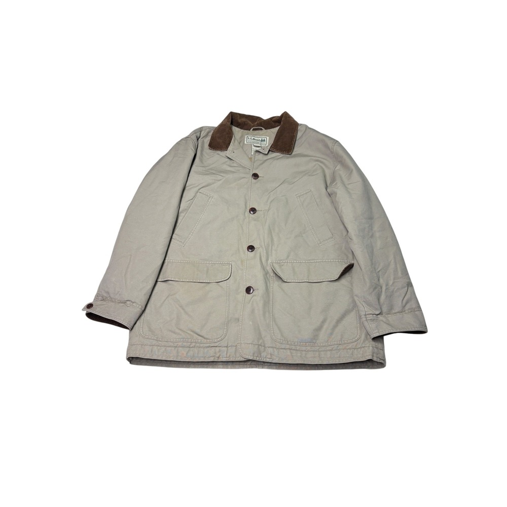 VTG LL Bean Original Field Coat Mens XL Khaki Cotton Canvas Quilted Barn Jacket